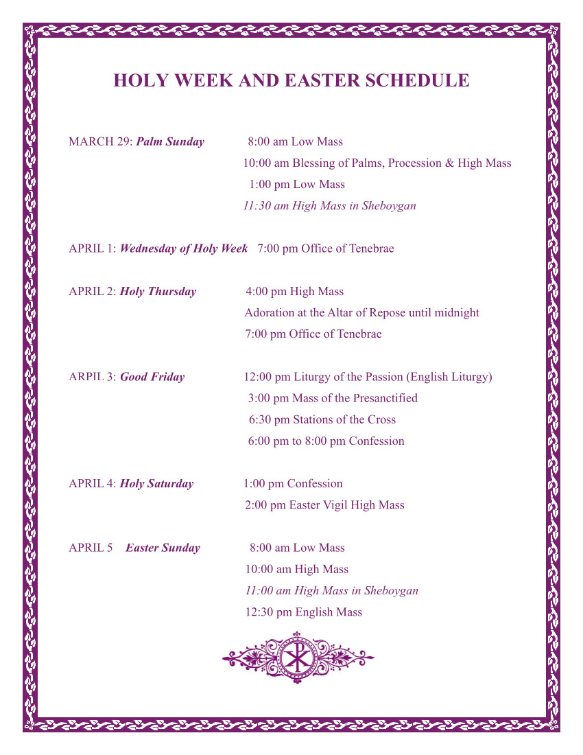 2026 HOLY WEEK AND EASTER SCHEDULE