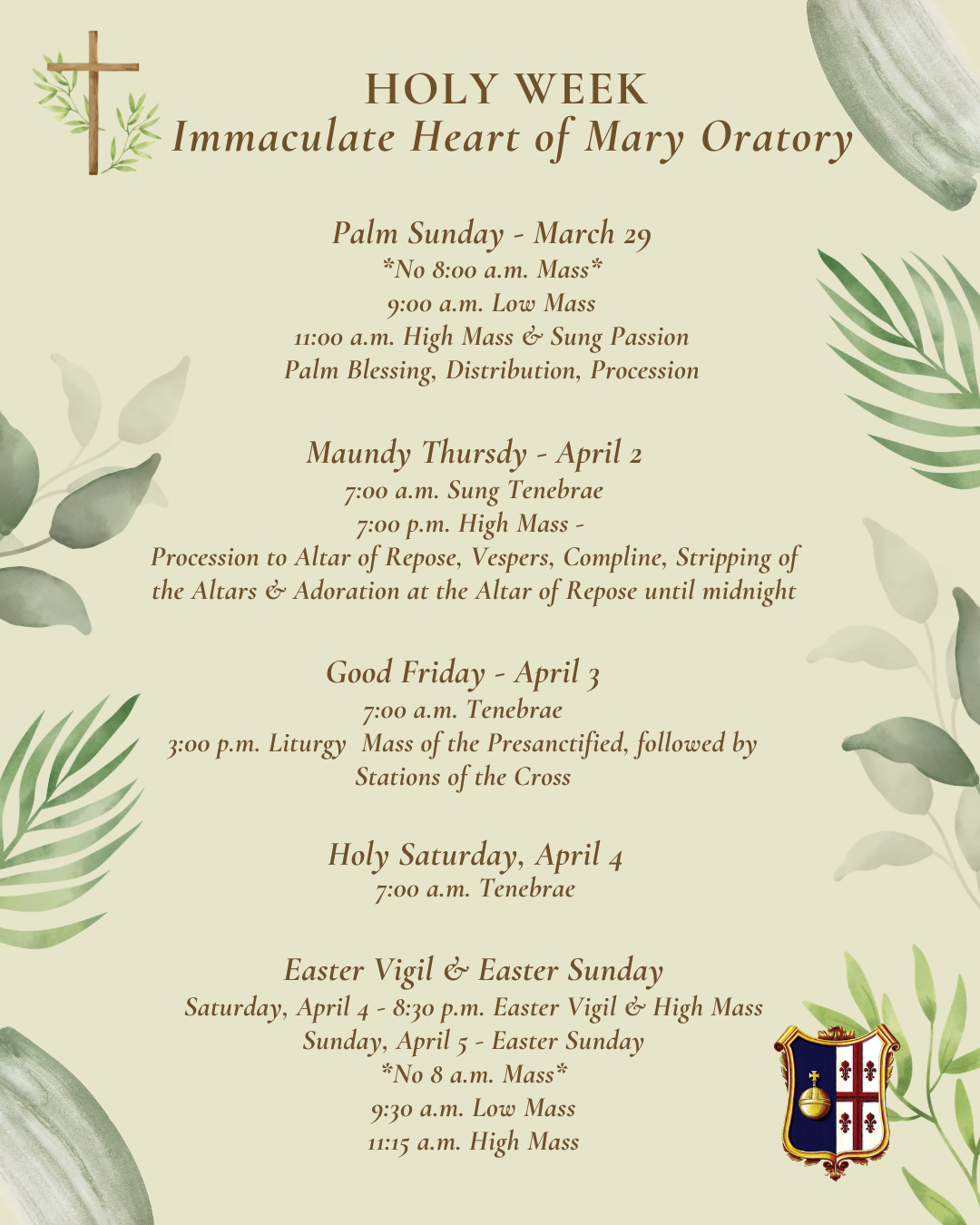 2026 Holy Week Schedule