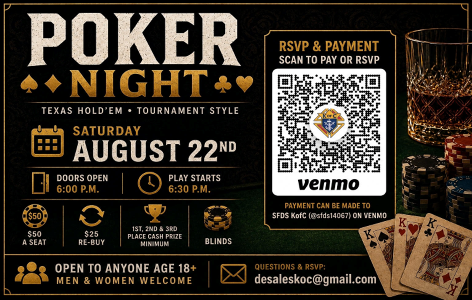 Aug 22 Poker Night 2026 info